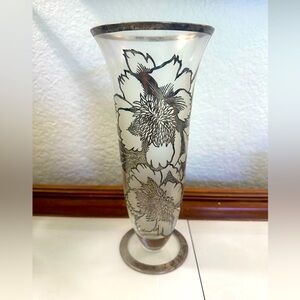 Silver overlay  Floral Glass Vase